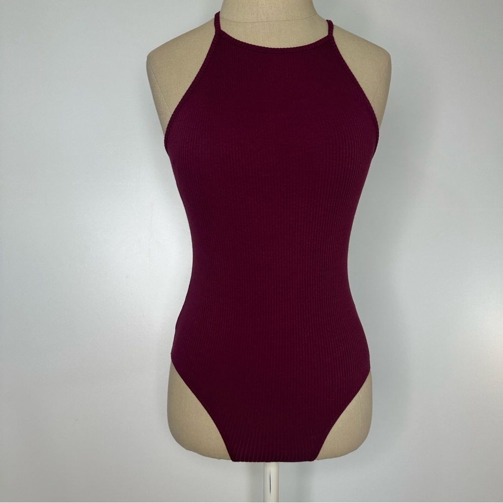 Ambiance halter ribbed tank top bodysuit Small
